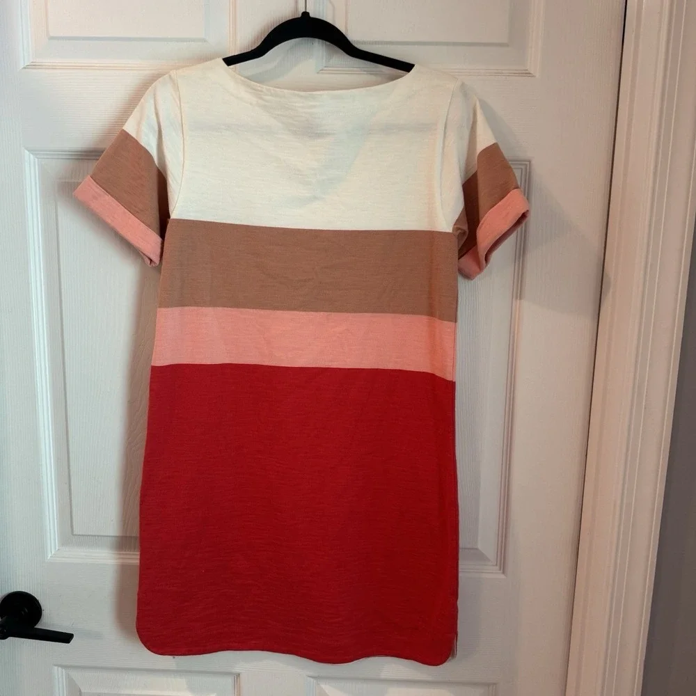 J. Crew Colorblock T Shirt Dress‎ Pockets Red Pink 100% Cotton Size XS